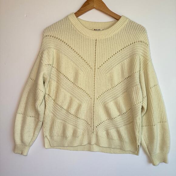 Marine Layer Olivia Crewneck Sweater in Cream White Medium Pointelle Knit - Picture 1 of 15